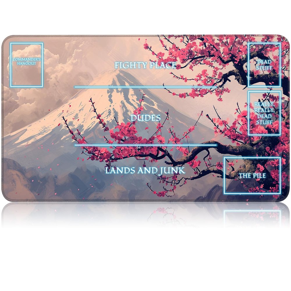 for MTG Game Playmat, for Magic TCG Rubber Play mat,Tabletop Card Playmats with Smooth Surface,Trading Card Inked Game Mat with White Zones,Battle Game,Battle Game,Fuji Mountain Cherry