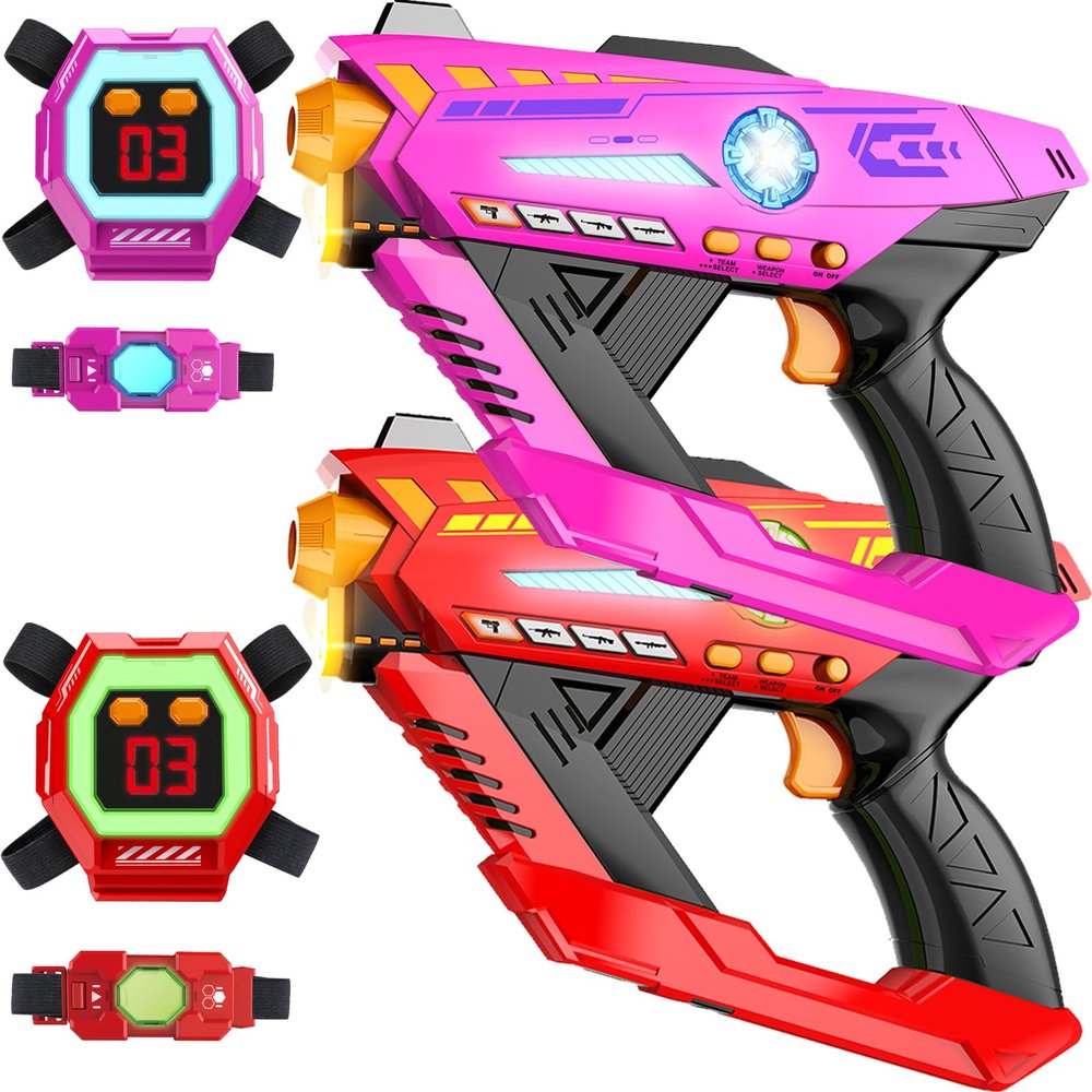 CheerCrew Toy Gun Set of 2, Rechargeable + 360 Sensors + LCDs + Real-time SYNC, Family Games Indoor Outdoor Game for Kids Toy Gifts for Boys Girls Age 8-12 Years Old Teen Gifts Ages 8+ Year Old