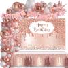 Rose Gold Birthday Party Decorations, 121PCS Happy Birthday Party Supplies Including Backdrop, Balloon Arch/Garland Kit, Tabblecloth, Banner for Women view 1