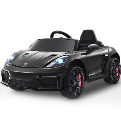 12V Ride on Car Licensed Porsche 718, Kids Electric Car with Remote Control, Front/Rear LED Light, Radio, USB/AUX, Openable Doors, Suspension Function, Durable Tires (Black)