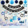 meowtastic Birthday Decorations, Happy Birthday Banner with Honeycomb Ball, Stars Hanging Swirl Streamer, Circle Dots Garland, Happy Birthday Party Decorations for Women Men Boys Girls (Black & Blue) view 2