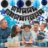 meowtastic Birthday Decorations, Happy Birthday Banner with Honeycomb Ball, Stars Hanging Swirl Streamer, Circle Dots Garland, Happy Birthday Party Decorations for Women Men Boys Girls (Black & Blue) view 3