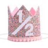 Alainzeo Rainbow Half Birthday Party Crown, 1/2 Birthday Party hat for Baby Girl, Glitter Crown hat for 6 Month baby Birthday Decoration, Party Photo Prop, Glitter Rainbow view 1