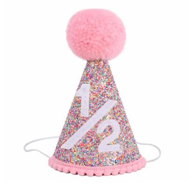 Alainzeo Half Birthday Rainbow Cone Hat, 1/2 Birthday Party hat for Baby Girl, Glitter Cone hat for 6 Month baby Birthday Decoration, Birthday Decoration, Party Photo Prop, Glitter Rainbow Cone