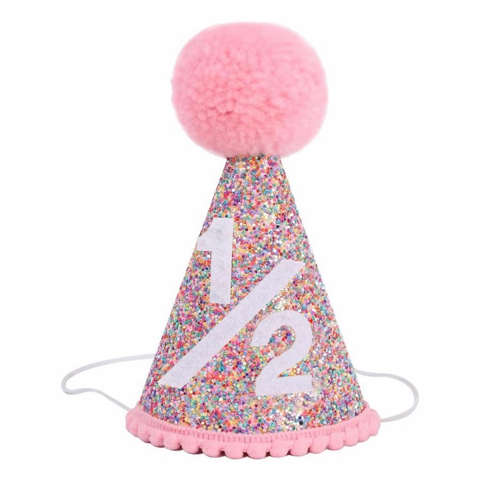 Alainzeo Half Birthday Rainbow Cone Hat, 1/2 Birthday Party hat for Baby Girl, Glitter Cone hat for 6 Month baby Birthday Decoration, Birthday Decoration, Party Photo Prop, Glitter Rainbow Cone