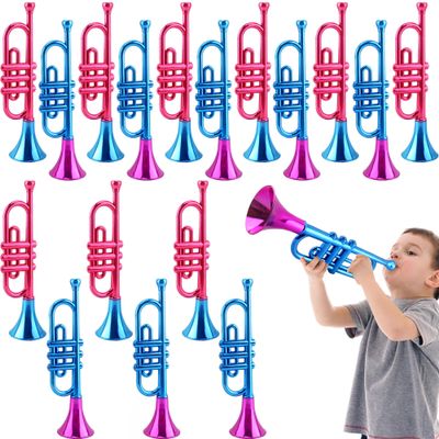 Cagemoga 18 Pack 13 Inch Kids Trumpet Toy Colorful Plastic Trumpet Musical Instrument Metallic Trumpets Noise Maker for Kids Birthday New Year Party Favors and Sports Celebrations, 2 Colors
