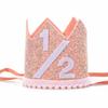Alianzeo Half Birthday Party Crown, 1/2 Pink Birthday Party Hat for baby Girl or Boy, Glitter Crown hat for 6 Month baby Birthday Decoration, Party Photo Prop, Glitter Pink view 1