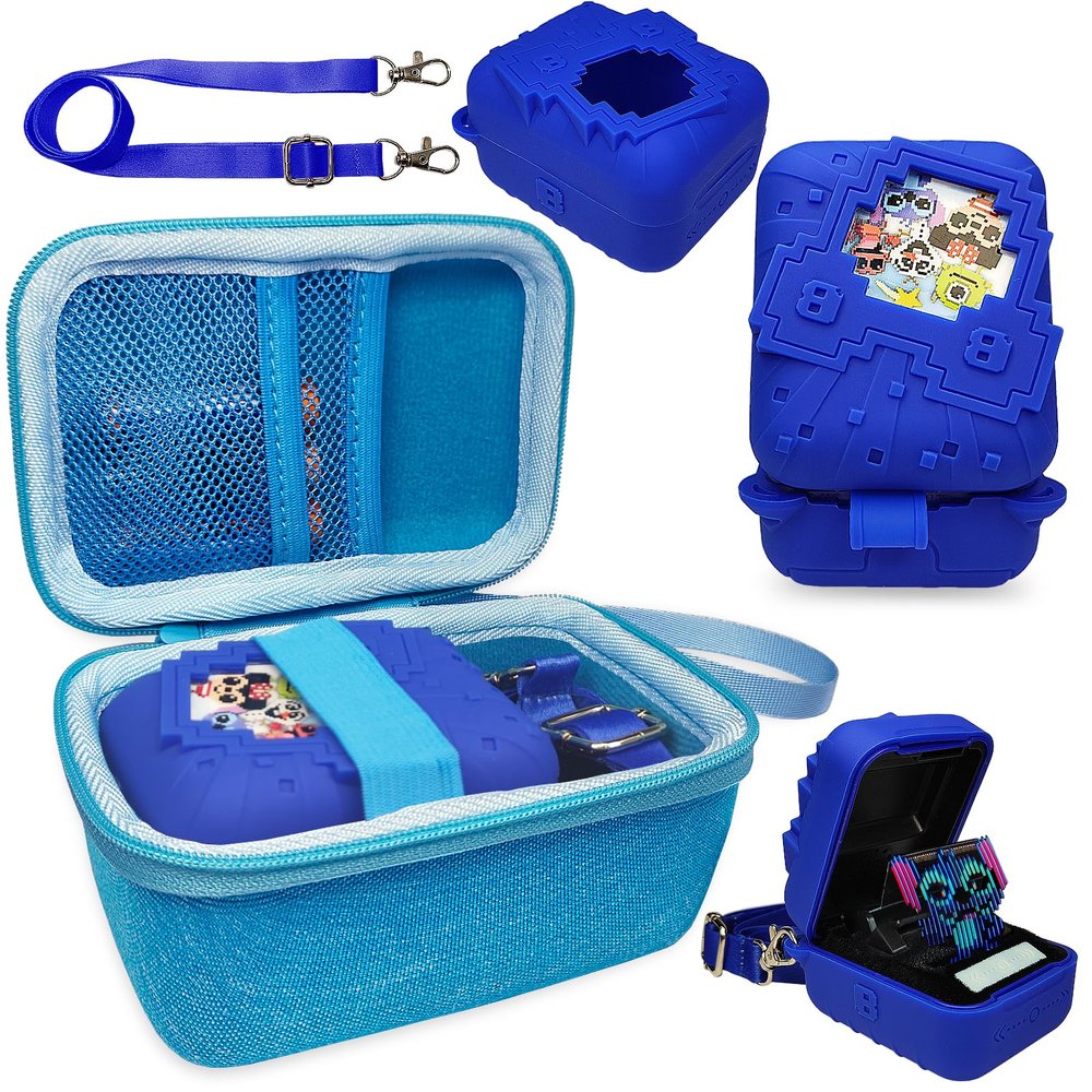 JCHPINE Hard Carrying Case and Silicone Cover for Bitzee Disney Interactive Digital Pet, Protective Case for Bitzee Disney Virtual Electronic Pets Accessories (Blue)