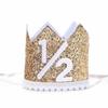Alainzeo Half Birthday Party Crown, 1/2 Golden Birthday Party Hat for Baby Girl or Boy, Glitter Crown hat for 6 Month baby Birthday Decoration, Party Photo Prop, Glitter Golden view 1