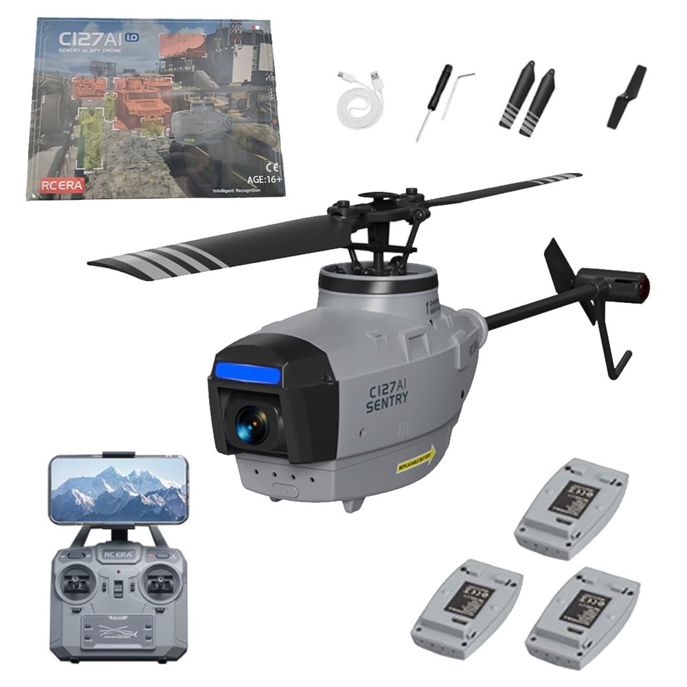 Actualia 2.4G RC Helicopter with 1080P Camera, C127AI Scout Drone 4CH Single-Rotor Brushless Remote Control Military Aircraft Helicopter Model, Optical Flow Positioning