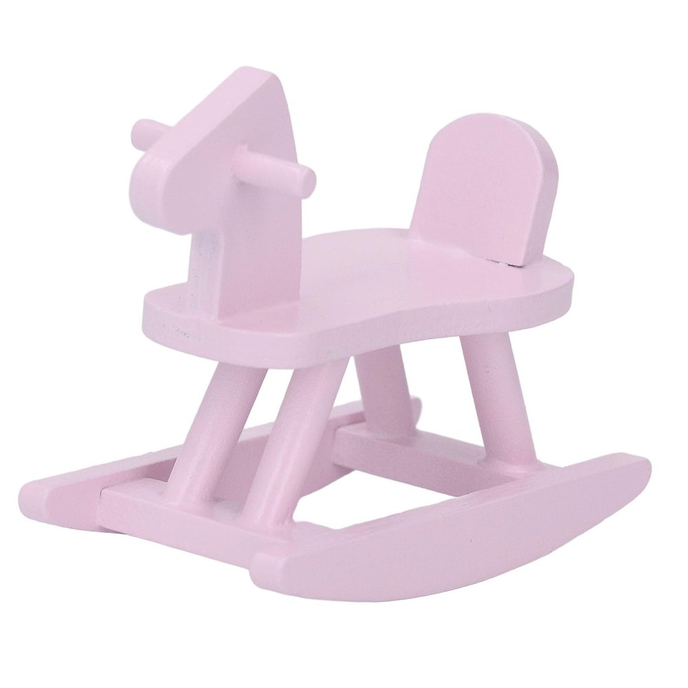1:12 Scale Miniature Rocking Horse Model Doll House Rocking Horse Doll House Wooden Rocking Horse Simulation Cockhorse for Doll House Accessory (A)