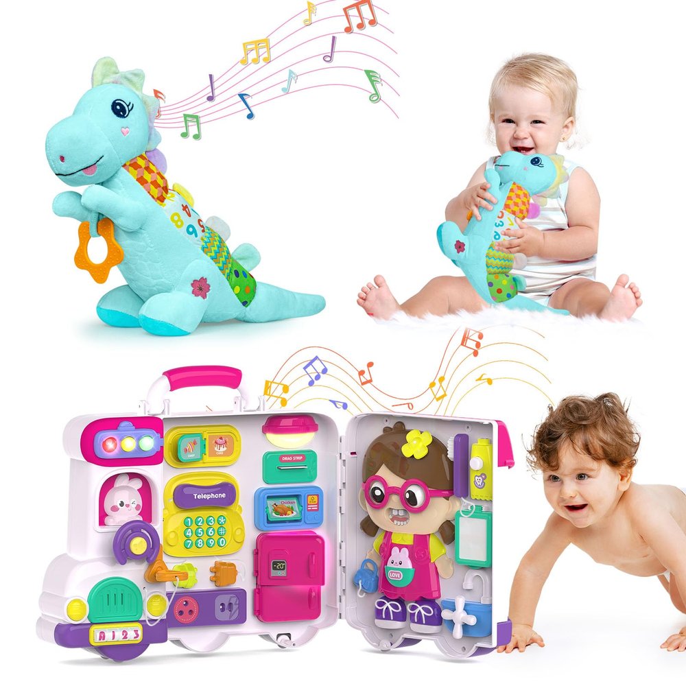 Baby Toys for 1-2 Year Old Girl ,Montessori Bilingual Musical Busy Car Board,Early Educational Toys for Toddlers 1-3,Motor Skills Learning Toy 12-18 Month,Birthday Gift for 1+ Year Old Boy Girl