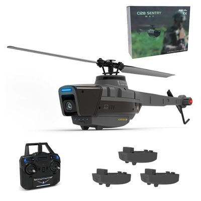 Actualia 2.4G RC Helicopter with 1080P Camera, C128 4CH Single-Rotor Brushless Remote Control Military Aircraft Helicopter Model, Optical Flow Positioning