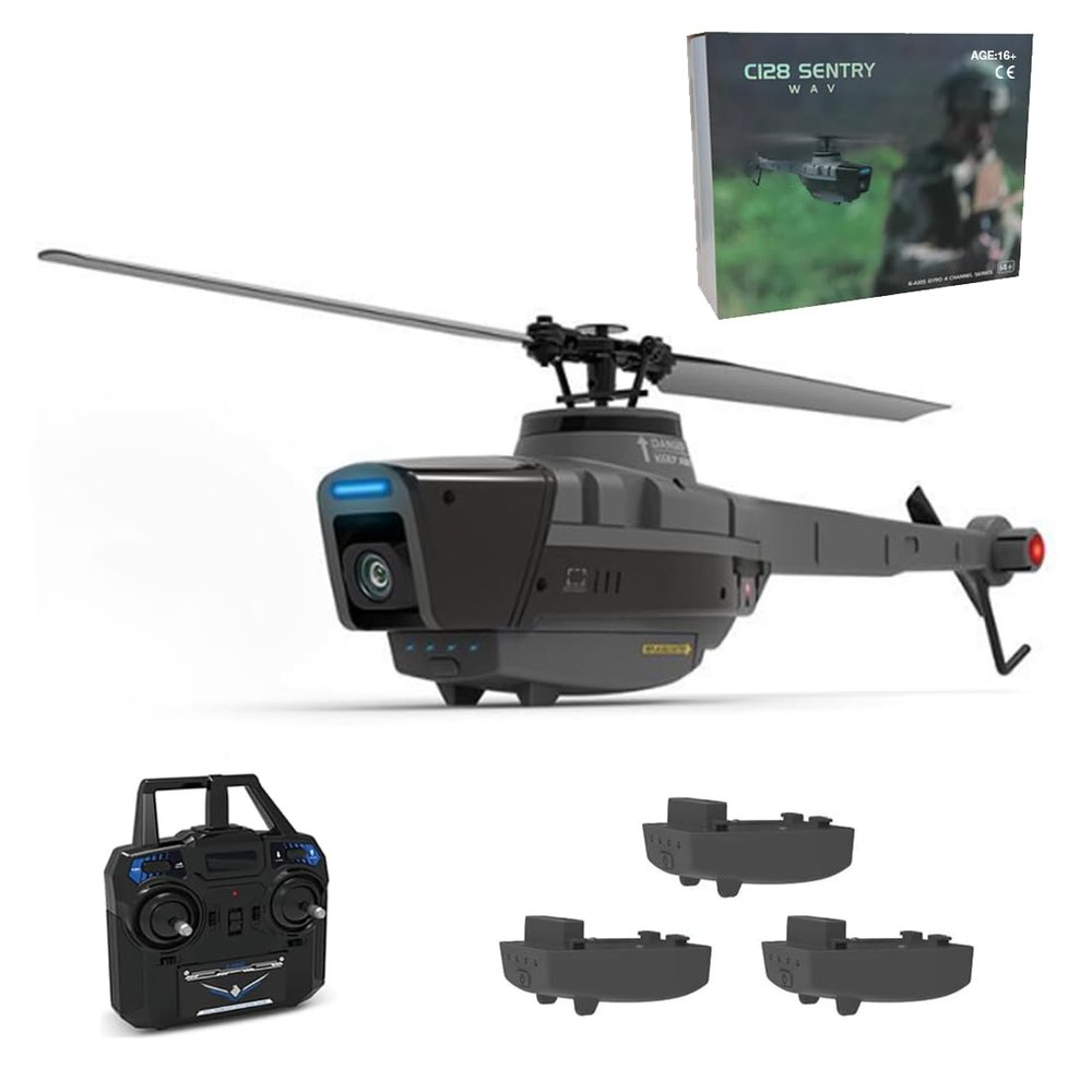 Actualia 2.4G RC Helicopter with 1080P Camera, C128 4CH Single-Rotor Brushless Remote Control Military Aircraft Helicopter Model, Optical Flow Positioning