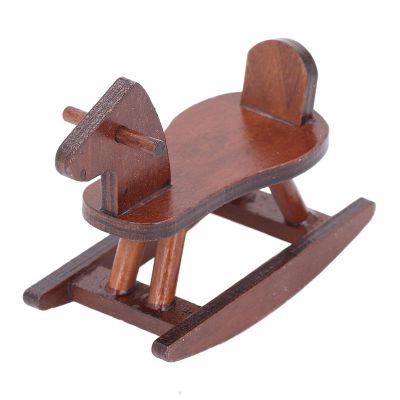 1:12 Scale Miniature Rocking Horse Model Doll House Rocking Horse Doll House Wooden Rocking Horse Simulation Cockhorse for Doll House Accessory (B)