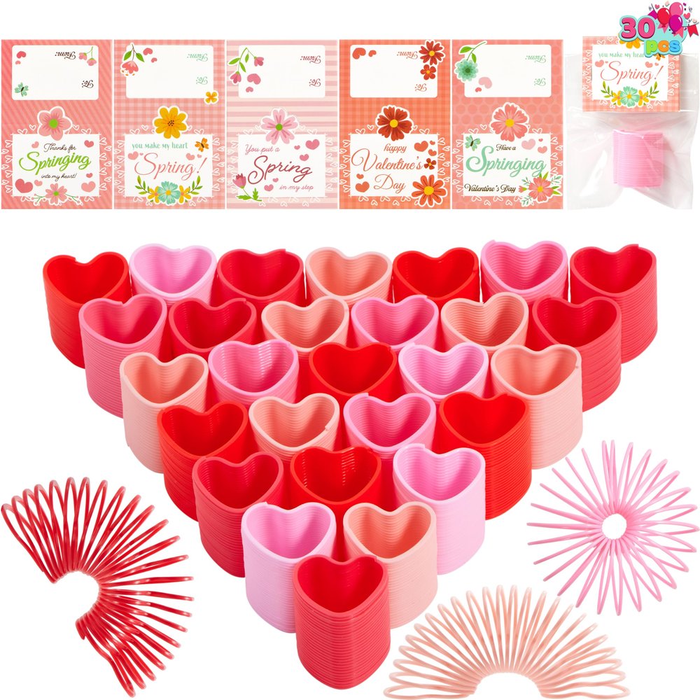 JOYIN 30 Packs Valentines Day Party Favors, Multi-Color Heart Coil Springs Toys