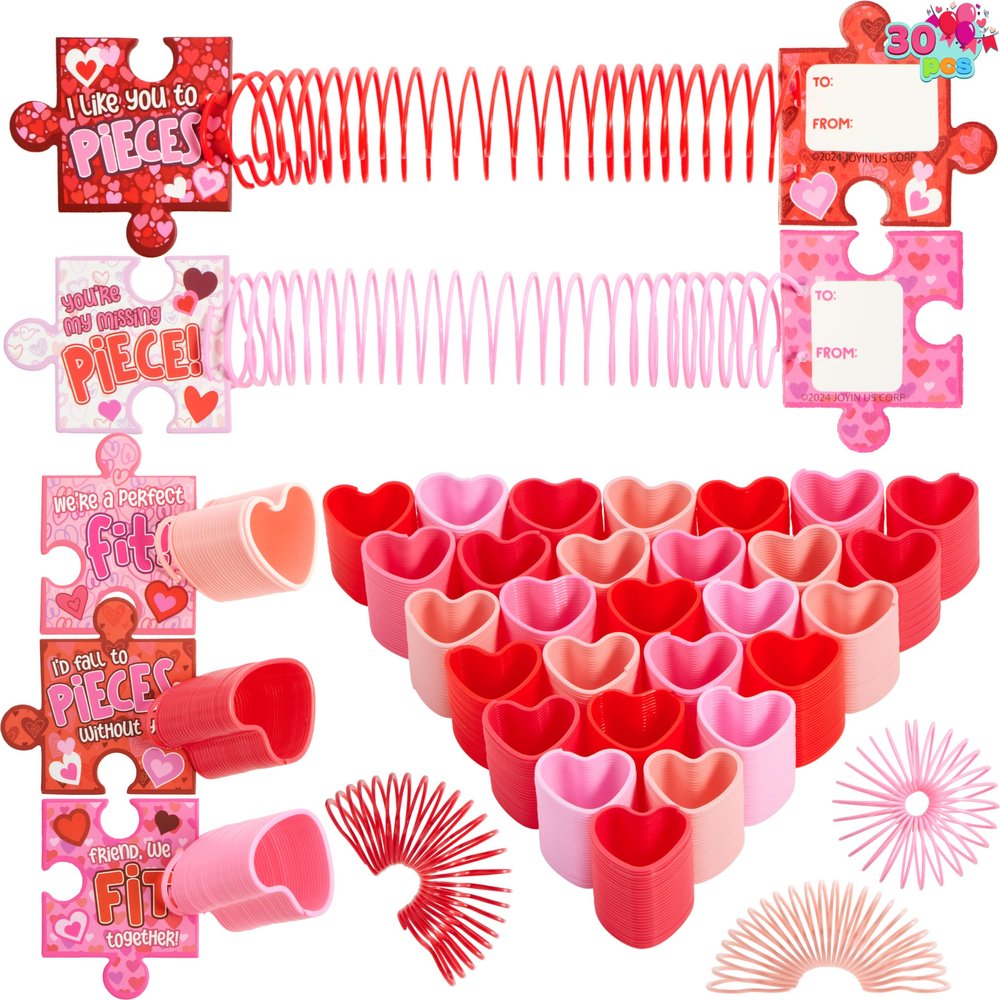 JOYIN 30 Packs Valentines Day Party Favors, Multi-Color Heart Coil Springs Toys, Stress Relief Fidget Toys for Kids Classroom Exchange, School Prize and Goodie Bag Stuffers