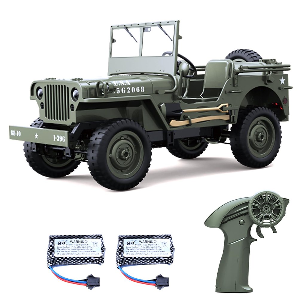 Dodoore RC Military Truck RC Crawler, 1:10 Scale Remote Control Car, 2.4GHz 4WD Off Road RC Rock Crawler, All Terrain Army Climbing Vehicle with LED Lights and 2 Batteries for Adults