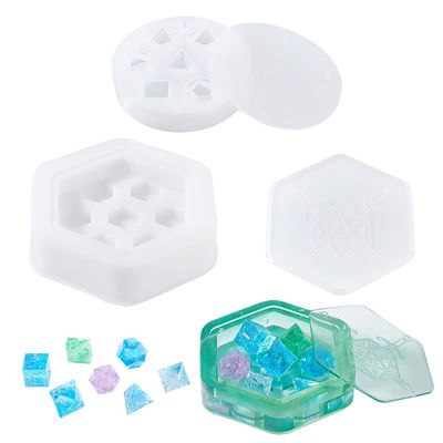 AHANDMAKER 2Sets Dice Mold Set with 7 Pcs Dice Silicone Molds & Dice Storage Tray Silicone Mold, Dice Resin Molds Edge Dice Set for DND Dice Making & Storing DND Dice