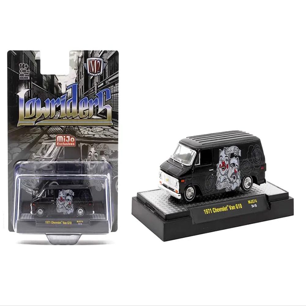 1971 Chevy G10 Van Black Metallic with Graphics Lowriders Limited Edition to 4400 Pieces Worldwide 1/64 Diecast Model Car by M2 31500-MJS74
