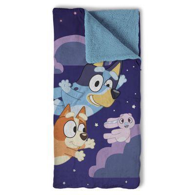 NORTHWEST Bluey Silk Touch Sherpa Slumber Bag - Bluey Sleeping Bag with Zipper for Boys and Girls - Great Sleepover Set - 27 x 56 inches