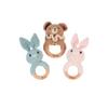 Personalized Crochet Baby Rattle, Wooden Animal Crochet Rattle, Wooden Rattle Ring with Engraved Baby Name, Baby Shower Gifts, Newborn Gifts view 1