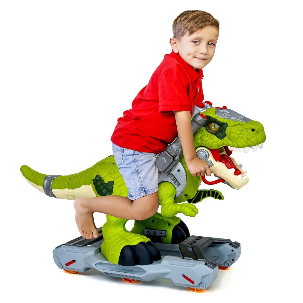 Premium Dinosaur Ride-On Scooter for Toddlers Electric Push & Ride Foot-to-Floor Sliding Rideable Toy with Music, Lights, Mist Spray for Boys & Girls - Green