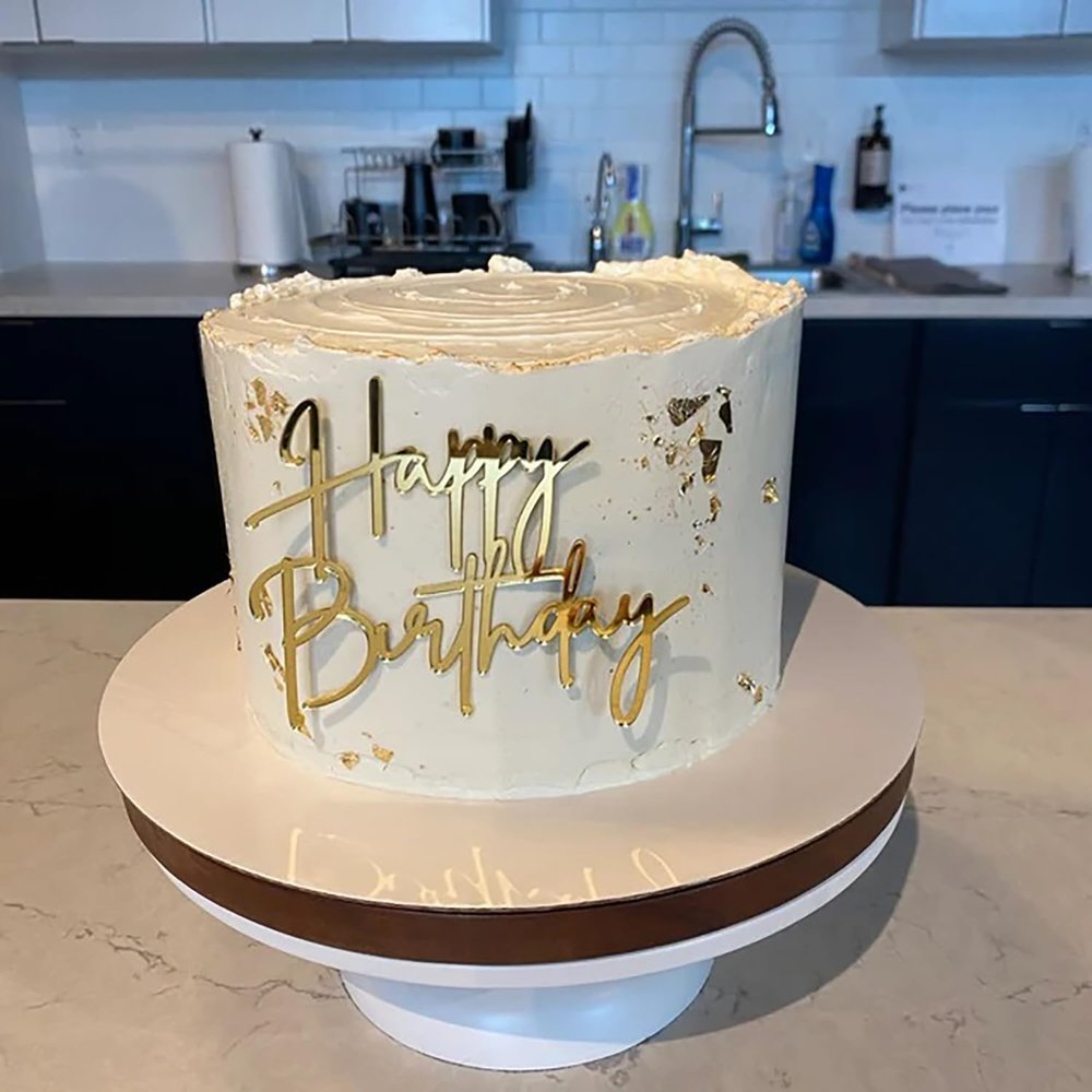 1PCS Happy Birthday Cake Topper, Gold Calligraphy Style Acrylic cake Toppers, Charm Supplies for Birthday Party Cake Dessert Party Decorations Celebrations
