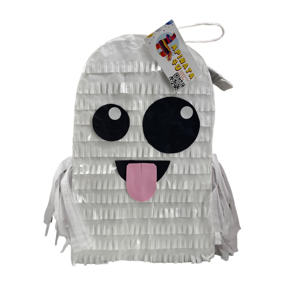 APINATA4U Ghost Pinata with Tongue Out Design, Ghost Themed Birthday Supplies, Fun Party Favor, Custom White Pinata for Boys and Girls, Halloween Decoration for Kids, 20 X 16 X 4 Inches