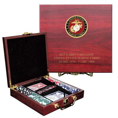 Medals of America Marine Corps Cards and Chips Set, Rosewood, 2 Decks