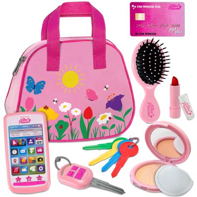 Play Purse for Toddlers - Toddler Girl Toys 2-3 Years Old with Accessories, Pretend Makeup, Keys, Smartphone, Toddler Toy Purse for Little Girls - Birthday Gift for Toddlers Girls 18 Months + - Pink
