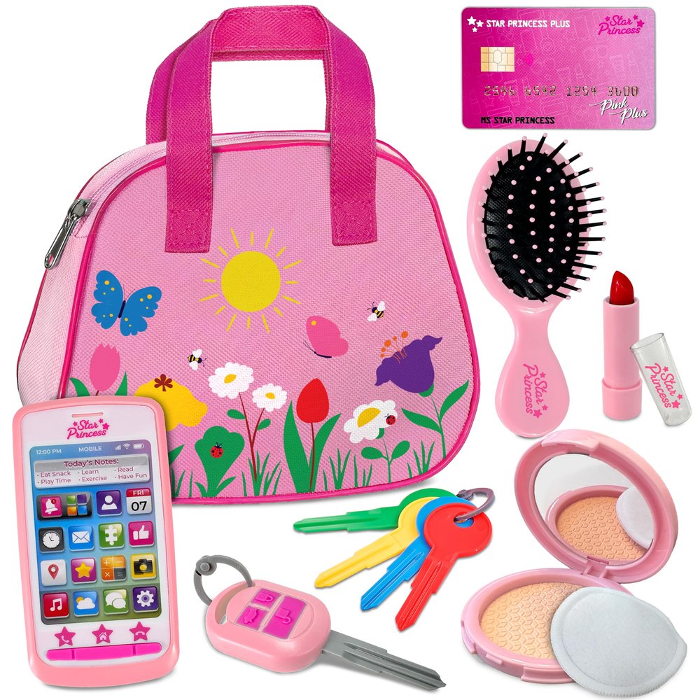 Play Purse for Toddlers - Toddler Girl Toys 2-3 Years Old with Accessories, Pretend Makeup, Keys, Smartphone, Toddler Toy Purse for Little Girls - Birthday Gift for Toddlers Girls 18 Months + - Pink