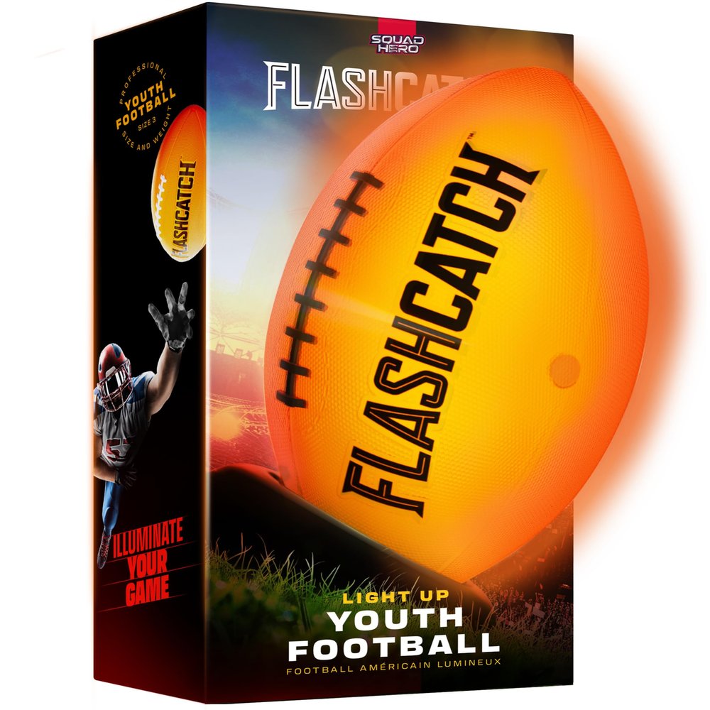 FlashCatch Light Up Football - Glow in The Dark Ball - NO 6 - Boys Gift Ideas - Outdoor Sports Birthday Gifts for Boys 8-15+ Year Old - Kids Teenage Activity - Boy Toys Ages 8 9 10 11 12 13 14 15