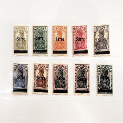10 German Stamps for Collector 1920 SAARGABIET Short Sale Aufdruck Sarre Fine MNH Michel Cat. DA 1-10 No Charge Postage Inside US