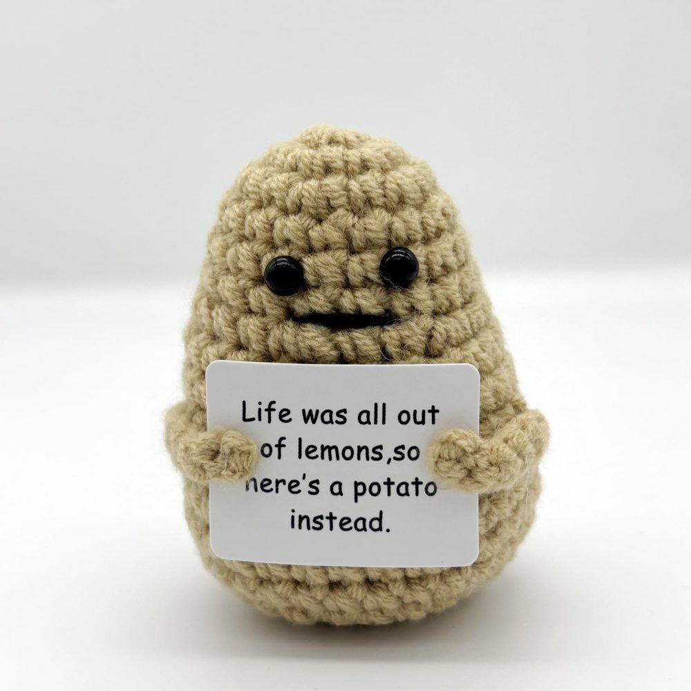 Doimi Handmade Funny Cute Crochet 3 inch Potato Cheer Up Emotional Support Plush Gifts with Positive Affirmation Card for Women Encouragement Graduation Birthday Gifts (potato)
