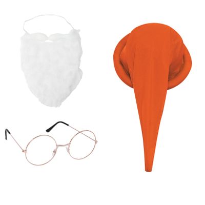 JEATHA Christmas Elf Dwarf Hats Gnome Slouchy Cap with Gold Flat Glasses Fake Beard for Santa Cosplay Party Orange One Size