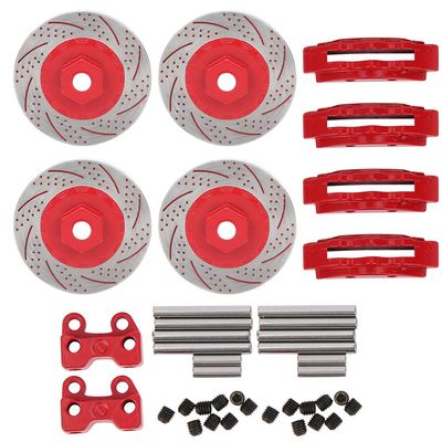 4Pcs Metal Simulation Brake Disc Calipers, Compatible for Traxxas TRX4 TRX6 1/10 RC Car, High Performance Upgrade Accessory, Easy to Install, Enhance Authenticity, Black Red Opti (Red)