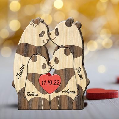 Personalized Penguin Bear Family Puzzle with Names, Custom Personalized Wooden Puzzle with 1 to 5 Names Home Decor, Custom Gifts for Dad Mom Kids Mothers Fathers Day Birthday Anniversary Christmas
