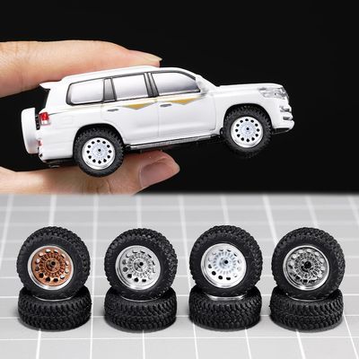 1/64 Wheels and Tires for Off-Road Vehicles,Upgraded Mainline Cast Model Car,Diameter is 0.57in,Series YE,Round Hole Spokes,4 Sets/Pack, ABS Wheels with Rubber Tires Rivet Shaft Metal Rims(YE-C)