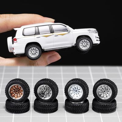 1/64 Wheels and Tires for Off-Road Vehicles,Upgraded Mainline Cast Model Car,Diameter is 0.57in,Series YE, Multiple Spokes 4 Sets/Pack, ABS Wheels with Rubber Tires Rivet Shaft Metal Rims(YE-E)
