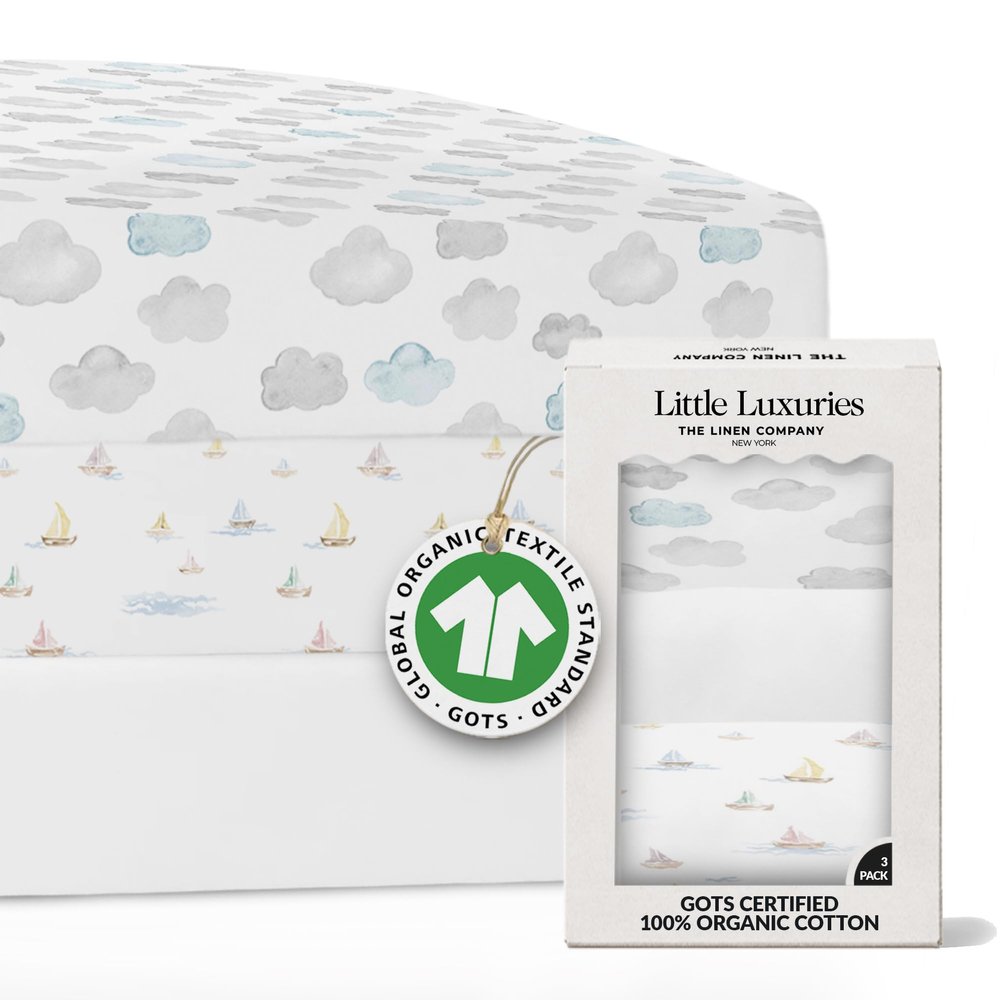 100% Organic Cotton Crib Sheets (3-Pack) - GOTS Certified - Breathable Organic Crib Sheets - Double-Elastic for Secure Fit, Extra Protection for Your Baby - Gender-Neutral Sheet (28"x55")/ 140 x 70cm