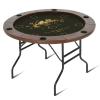 REAHOISY Round Poker Table Foldable, 8 Player Casino Leisure Poker Table w/Stainless Steel Cup Holders & Padded Rails, Folding Texas Holdem Table for Blackjack Board Game (46 Inch-Brown/Dark Green) view 1