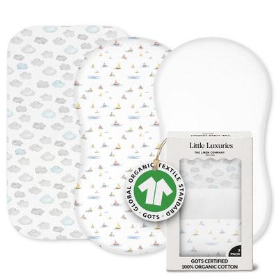 100% Organic Cotton Baby Bassinet Sheets 3-Pack - Fits Angelbliss, Maxi-COSI Iora/Swift, Papablic Baby Bassinet, YADAQE, Pamobabe, BIERUM & Fodoss - Breathable Rectangle Mattress (33"x20")