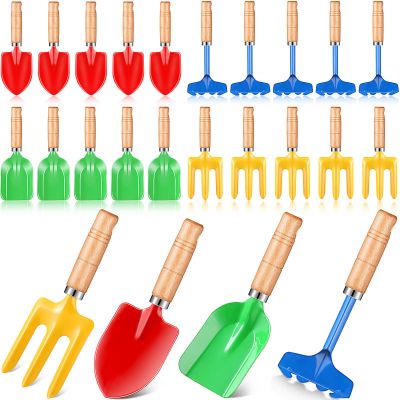 Motionchic 48 Pcs 8" Kids Gardening Tools, Metal Beach Sandbox Digging Toys with Wooden Handle, Including Shovel, Rake, Fork and Trowel, Garden Sand Snow Tools for Children Gift Outdoor Gardening