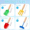 Motionchic 48 Pcs 8" Kids Gardening Tools, Metal Beach Sandbox Digging Toys with Wooden Handle, Including Shovel, Rake, Fork and Trowel, Garden Sand Snow Tools for Children Gift Outdoor Gardening view 2
