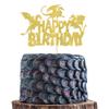 1 Pack Dragon Happy Birthday Cake Topper Glitter Fantasy Birthday Cake Pick forMedieval Dragon Theme Baby Shower Kids Birthday Party Cake Decorations Supplies Gold view 1