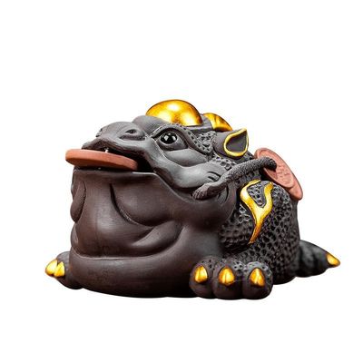 NUHSLF Tea Pet Tea Pets Purple Clay Tea Pet Ornaments Golden Chan Zen Tea Ceremony Tea Play Tea Treasure Living Room Tea Table Ornaments Gongfu Tea Set Kung Fu Tea SetA