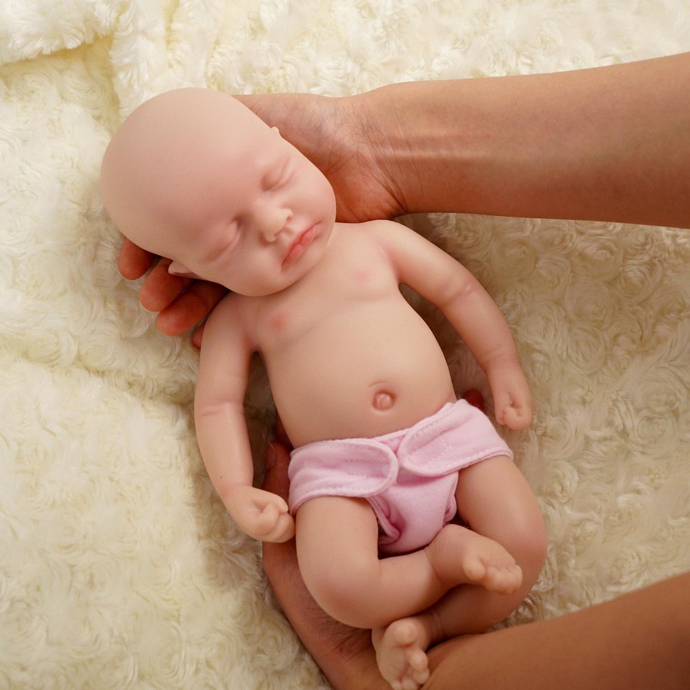 12" Reborn Baby Doll Silicone Full Body Realistic Newborn Doll The Look Real Closed Eyes Sleeping Baby Girl with Pink Clothes Feeding Accessories Set