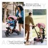 Kinder King Kids Tricycle, 8 in 1 Folding Toddler Trike w/Adjustable Push Handle, Rotatable Seat, Adjustable Canopy, Bell, Five-Point Harness, Storage, Bike Tricycle for Toddlers 1-3, Pink view 3