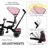 Kinder King Kids Tricycle, 8 in 1 Folding Toddler Trike w/Adjustable Push Handle, Rotatable Seat, Adjustable Canopy, Bell, Five-Point Harness, Storage, Bike Tricycle for Toddlers 1-3, Pink view 4